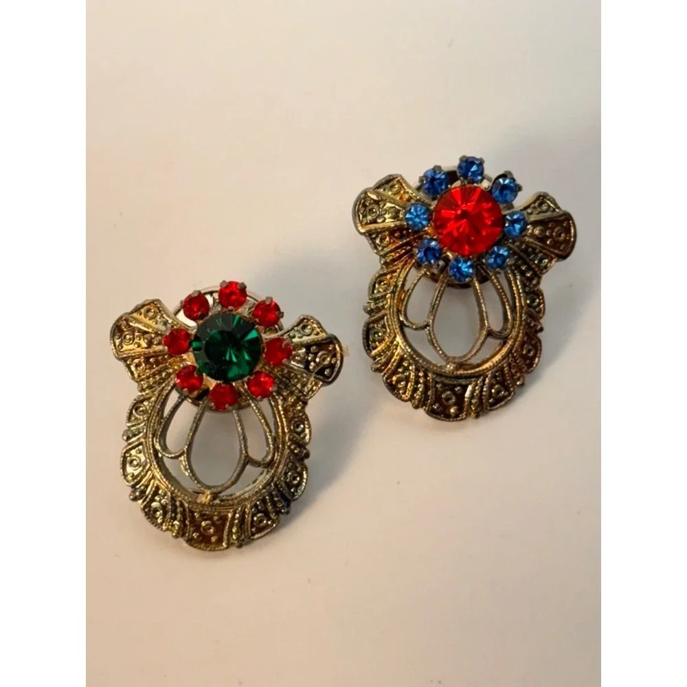 Vintage Jane Christmas Angel Pins Red Green Blue Rhinestone Collector Set